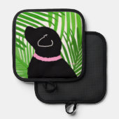Green Palm Tree Island Black Dog Pot Holder Topflappen (Vorderseite/Rückseite)