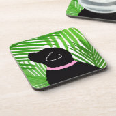 Green Palm Tree Island Black Dog Untersetzer Set (Linke Seite)