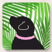 Green Palm Tree Island Black Dog Untersetzer Set (Vorderseite)