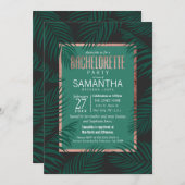 Green Palm Tree Leaf Black Rose Gold Bachelorette Einladung (Vorne/Hinten)