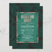 Green Palm Tree Leaf Black Rose Gold Brunch Bubbly Einladung (Vorne/Hinten)