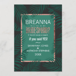 Green Palm Tree Verlasse Black Rose Gold Bridesmai Einladung