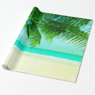 Green Palm Trees on Beach Blue Sea & Sky Geschenkpapier