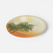 Green Palm Trees Orange Sunset Tropical Birthday Pappteller (Schrägansicht)