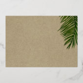 Green Palm Verlasse Kraft Tropical Wedding Gold Folieneinladung (Rückseite)