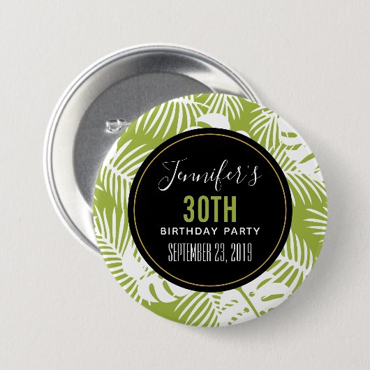 Green Palm Verlasse Regenwaldmuster Geburtstag Button (Vorne & Hinten)