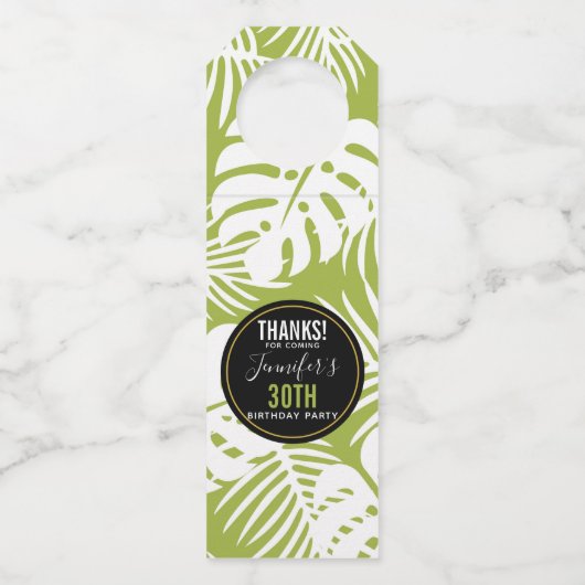 Green Palm Verlasse Regenwaldmuster Geburtstag Flaschenanhänger (Vorderseite)