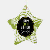 Green Palm Verlasse Regenwaldmuster Geburtstag Keramik Ornament (Rechts)