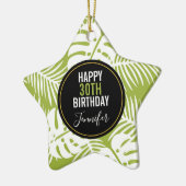 Green Palm Verlasse Regenwaldmuster Geburtstag Keramik Ornament (Links)