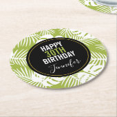 Green Palm Verlasse Regenwaldmuster Geburtstag Runder Pappuntersetzer (Angewinkelt)
