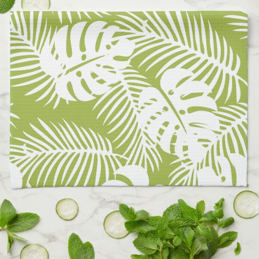 Green Palm Verlasse Regenwaldmuster Geschirrtuch (Gefaltet)