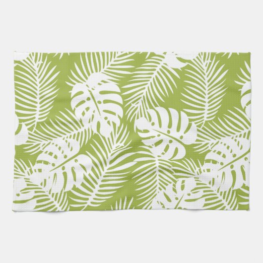 Green Palm Verlasse Regenwaldmuster Geschirrtuch (Horizontal)