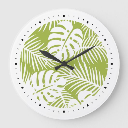 Green Palm Verlasse Regenwaldmuster Große Wanduhr (Vorderseite)