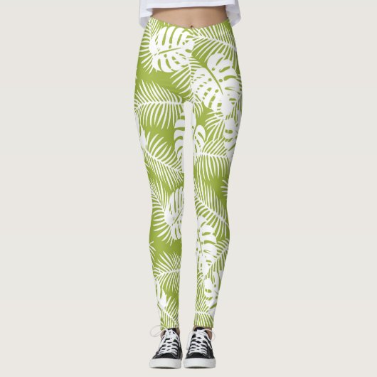 Green Palm Verlasse Regenwaldmuster Leggings (Vorderseite)
