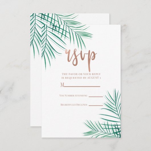 Green Palm Verlasst Tropical Elegant Replik UAWG RSVP Karte (Vorne/Hinten)