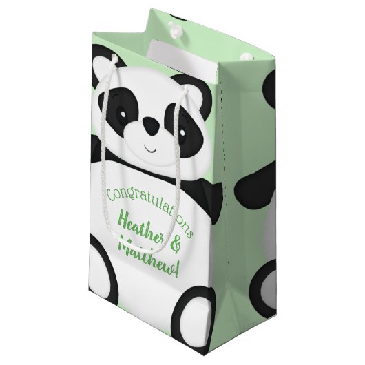 Green Panda Bear Baby Dusche Kleine Geschenktüte (Vorderseite Schrägansicht)