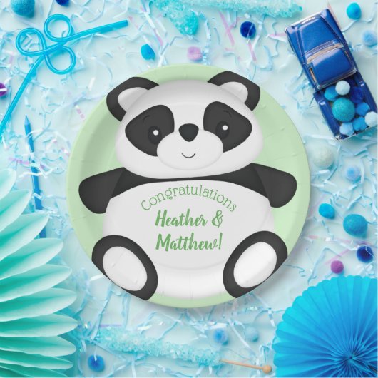 Green Panda Bear Baby Dusche Pappteller (Party)