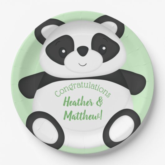 Green Panda Bear Baby Dusche Pappteller (Vorderseite)