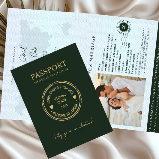 Green Passport Destination Wedding Invitation Einladung