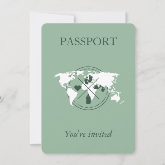 Green Passport Travel Boy Babydusche Weltkarte in Einladung (Vorderseite)