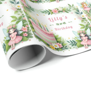 Green Pastel Fairy Birthday - Geschenkpapier