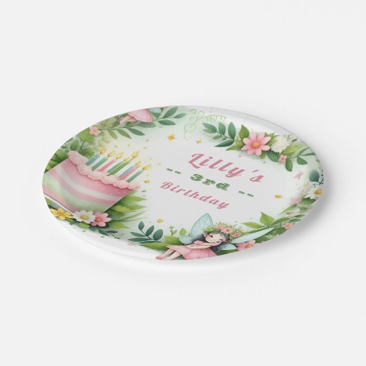 Green Pastel Fairy Birthday - Pappteller (Schrägansicht)