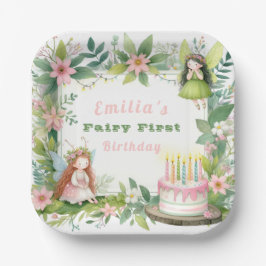 Green Pastel Fairy Erster Geburtstag - Pappteller