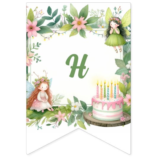 Green Pastel Fairy Erster Geburtstag - Wimpelkette (Zweite Fahne)