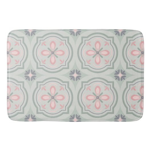 Green Pastel Floral Tiles Badematte (Vorderseite)