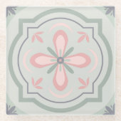 Green Pastel Floral Tiles Glasuntersetzer (Vorderseite)