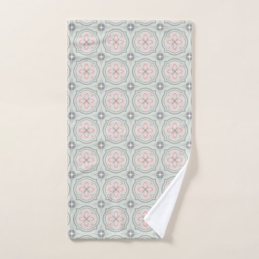 Green Pastel Floral Tiles Handtuch (Handtuch)