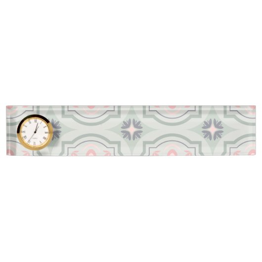 Green Pastel Floral Tiles Namensplakette (Vorderseite)