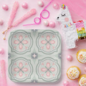 Green Pastel Floral Tiles Pappteller (Party)