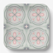 Green Pastel Floral Tiles Pappteller (Vorderseite)