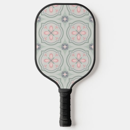 Green Pastel Floral Tiles Pickleball Schläger (Vorderseite)