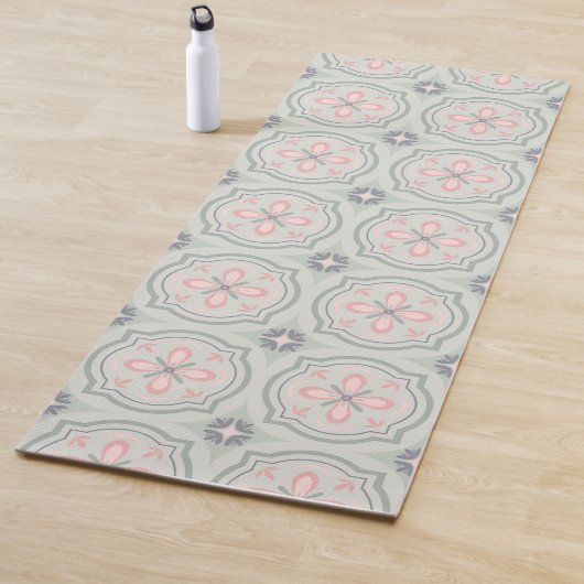 Green Pastel Floral Tiles Yogamatte (Beispiel)