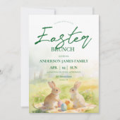 Green Pastel Watercolor Bunny Easter Brunch  Einladung (Vorderseite)