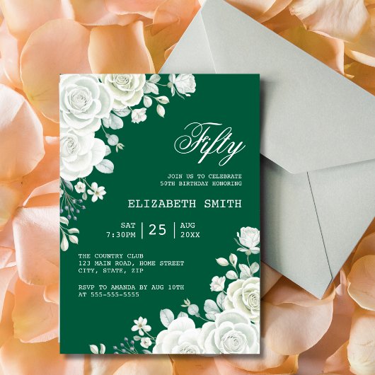 Green Pastel White Rose Floral Geburtstag Einladung