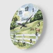 Green Pastures Ranch Pferde Große Wanduhr (Winkel)