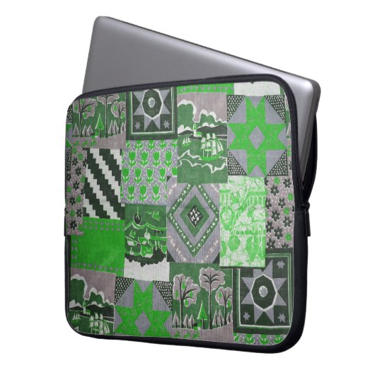 Green Patchwork Laptop Sleeve (Vorderseite Links)