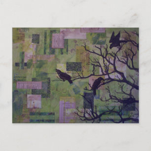 Green Patchwork Ravens Mixed-Media-Postkarte Postkarte