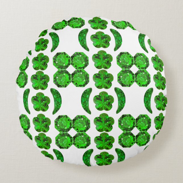 Green Pattern Emerald Rundes Kissen (Vorderseite)