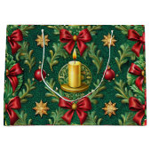 Green Pattern Gold Candle Poinsettia Flower Große Geschenktüte (Vorderseite)