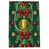 Green Pattern Gold Candle Poinsettia Flower Mittlere Geschenktüte (Vorderseite)