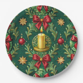 Green Pattern Gold Candle Poinsettia Flower Pappteller (Vorderseite)