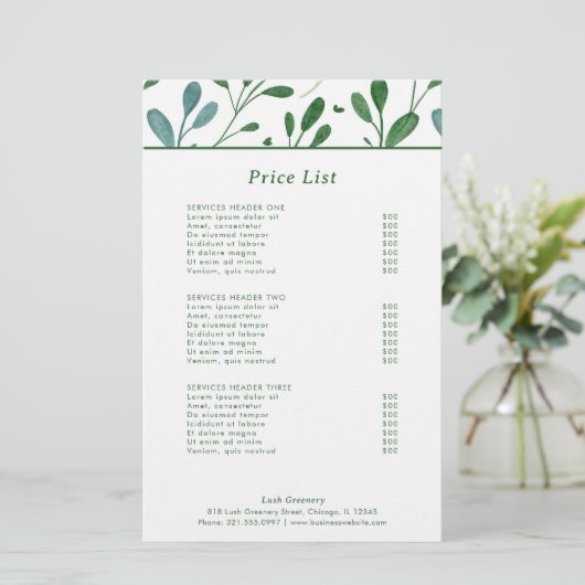 Green Pattern Moderne Preisliste (Stehend Vorderseite)