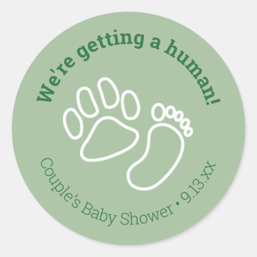 Green Paw Print & Baby Foot Dog Babydusche Runder Aufkleber (Vorderseite)