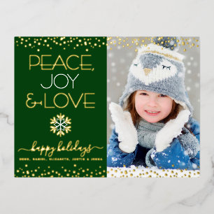 Green Peace Joy Liebe Foto Snowflake Real Gold Folien Feiertagspostkarte