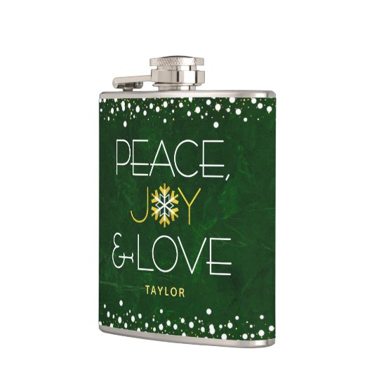 Green Peace Joy Liebe Weihnachten Moderne Schneefl Flachmann (Links)