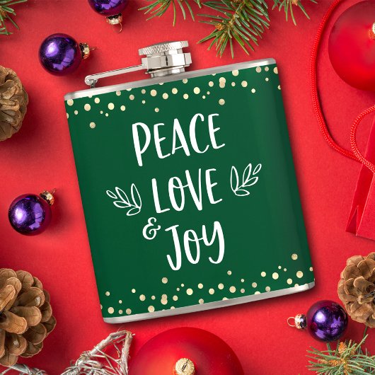 Green Peace Liebe Joy Modern Typografy Gold Dots Flachmann